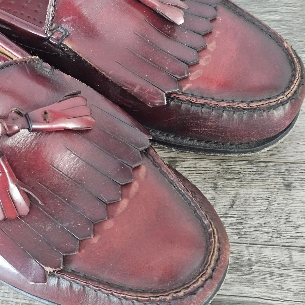 G.H. Bass & Co Oxblood Tassel Loafers‎ Mens 9.5 D Leather Slip On Burgundy VTG.